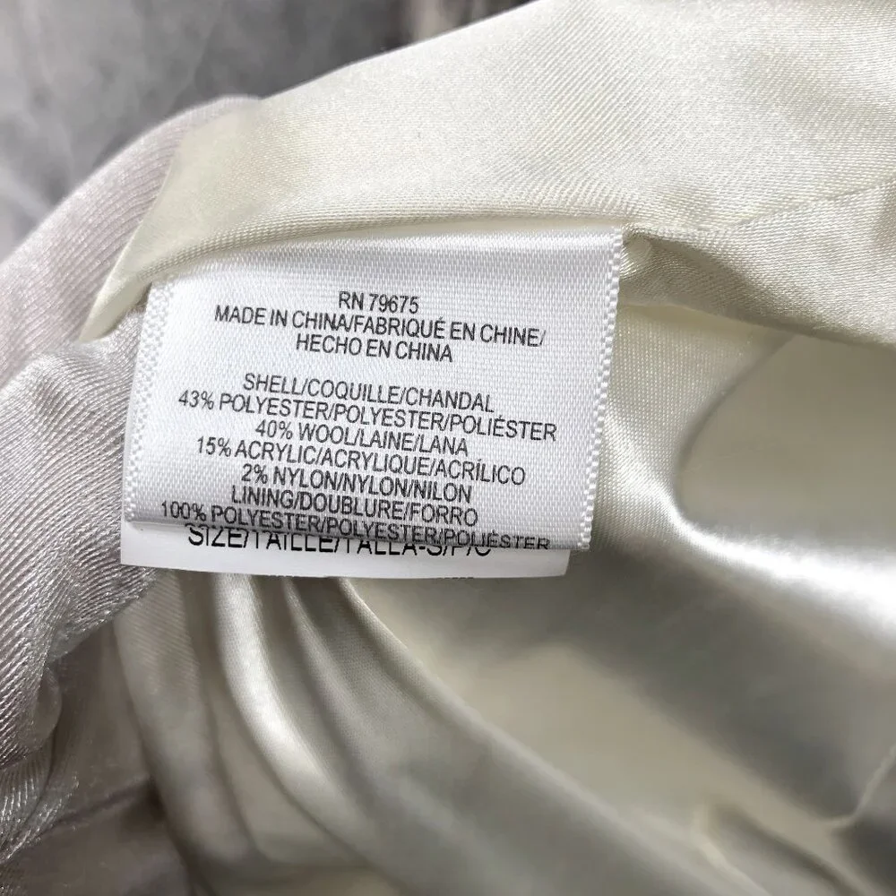 BCBGeneration Plaid Wool Blend Wrap Coat Womens Small S Black Ivory Fuzzy Long - Picture 13 of 13